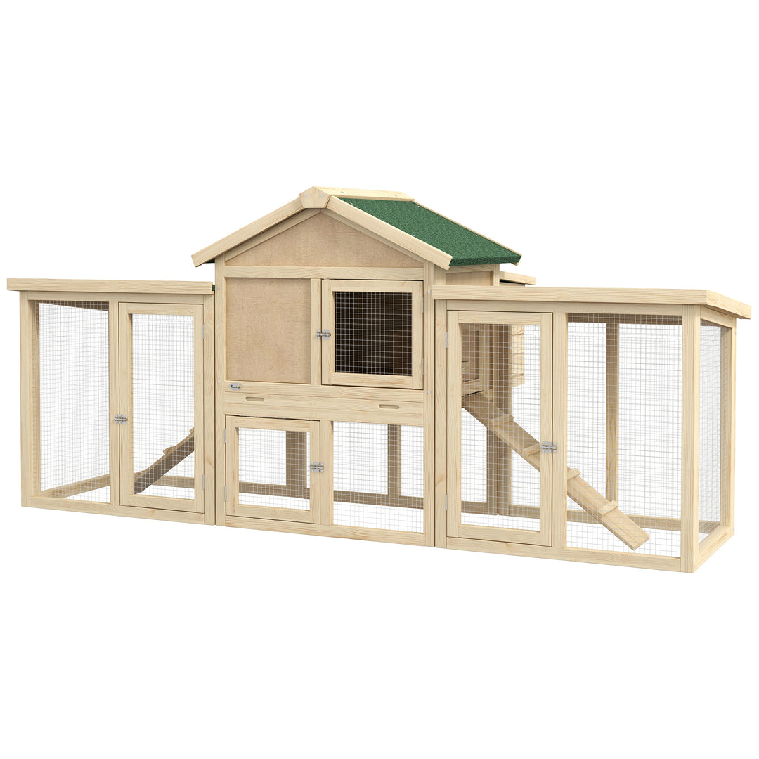 PawHut Wooden Chicken Coop, Outdoor Backyard Garden Large Rabbit Hutch with Nesting Box, Run, Ramp, Drawer