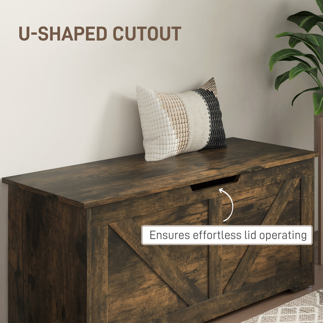 HOMCOM 39.4 Inches Storage Chest, Storage Trunk with 2 Safety Hinges, Wooden Box for Living Room, Black Wood Grain