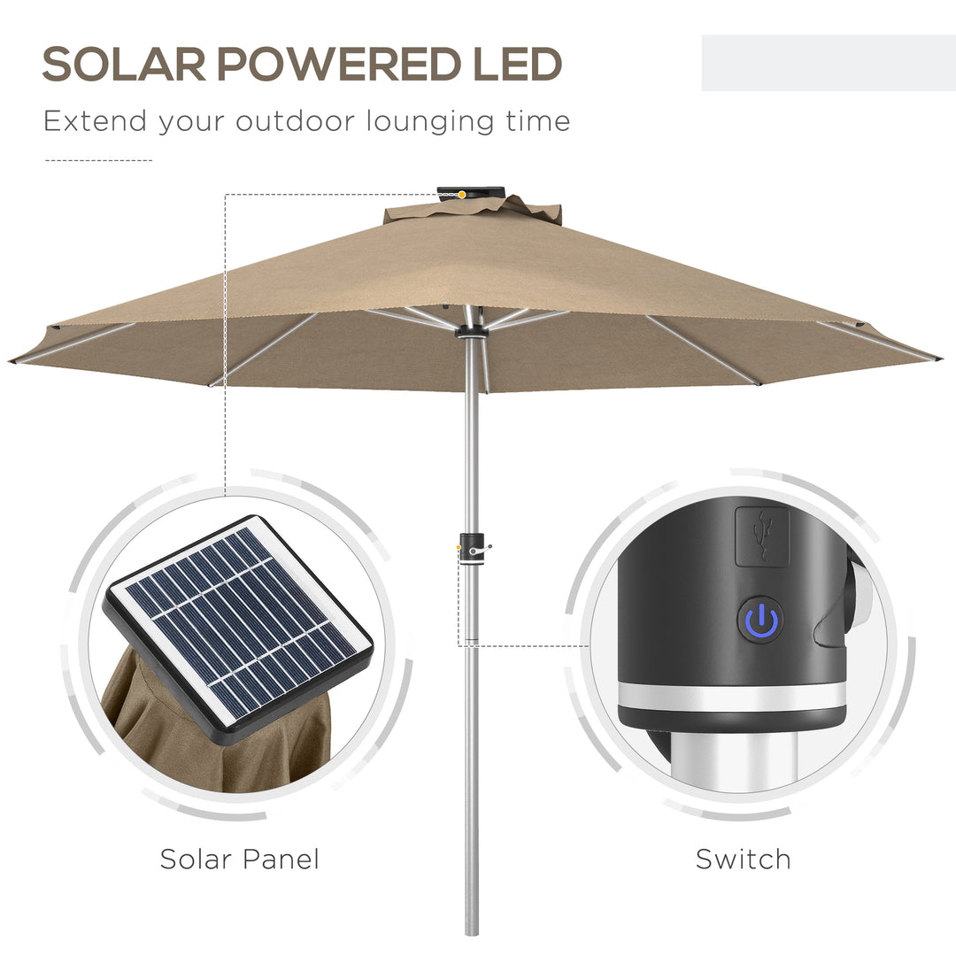 Outsunny LED Patio Umbrella, Lighted Deck Umbrella with 4 Lighting Modes, Solar & USB Charging, Charcoal Grey