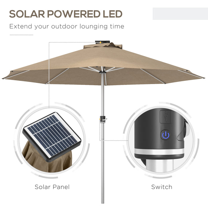 Outsunny LED Patio Umbrella, Lighted Deck Umbrella with 4 Lighting Modes, Solar & USB Charging, Charcoal Grey