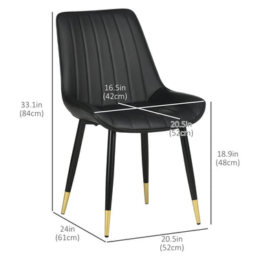 HOMCOM Dining Chairs Set of 2, Modern Kitchen Chair with PU Leather Upholstery and Steel Legs for Living Room, Bedroom, Black