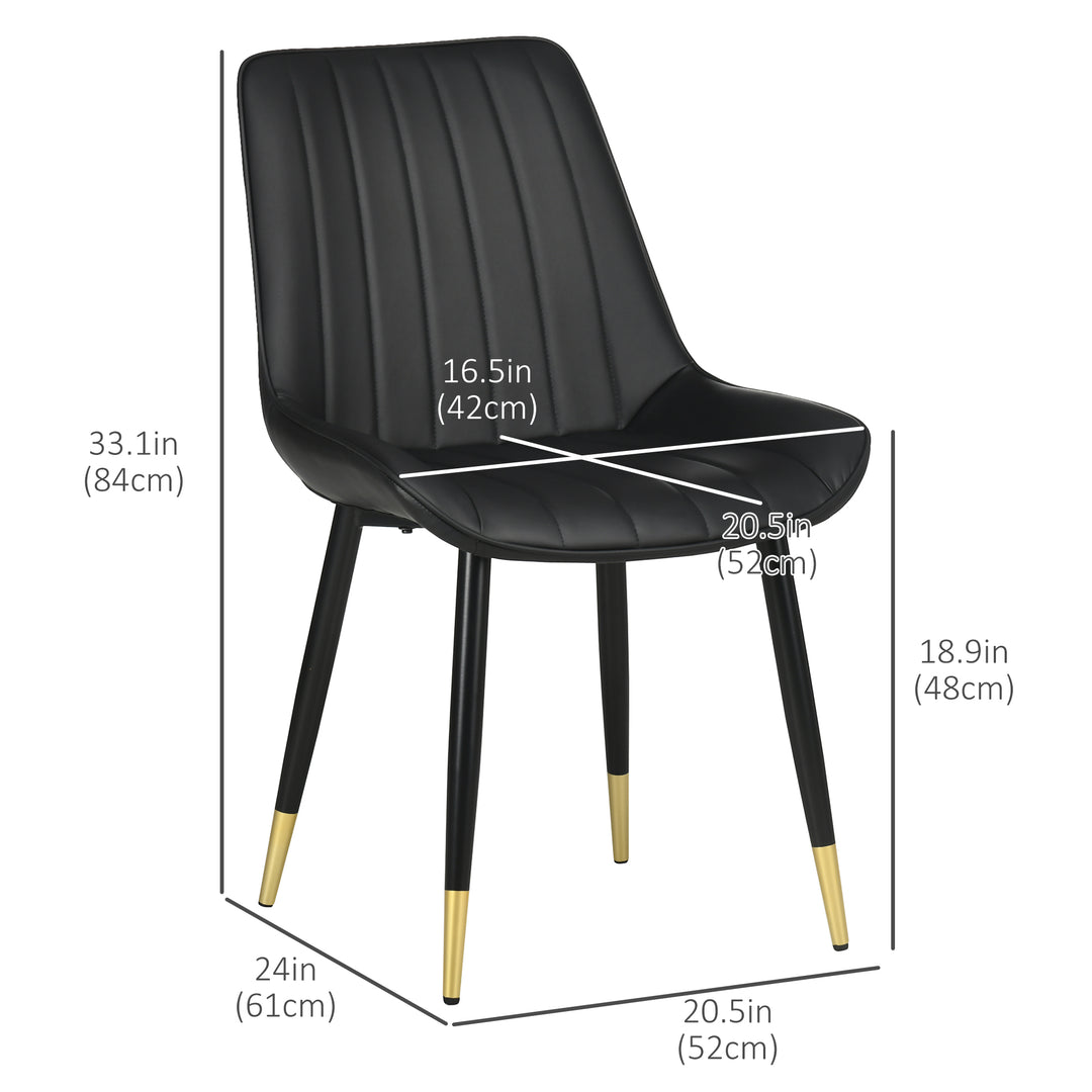 HOMCOM Dining Chairs Set of 2, Modern Kitchen Chair with PU Leather Upholstery and Steel Legs for Living Room, Bedroom, Black