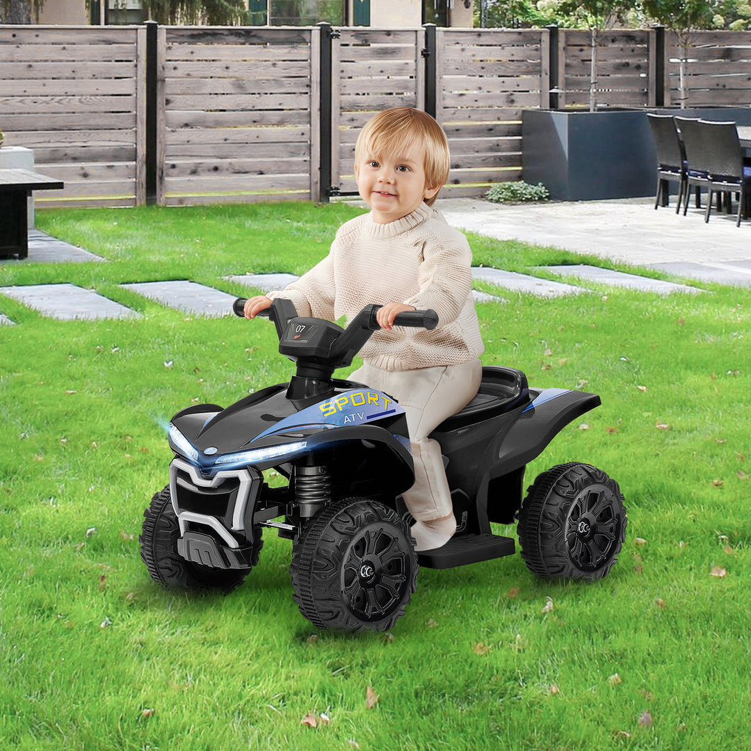 Qaba Kids ATV, 6V Battery Powered Electric Vehicle with Headlights, Music, Forward/Reverse Switch for 18-36 Months, Black