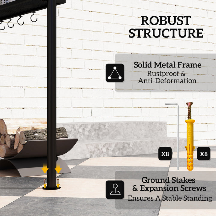 Outsunny 8' x 5' Grill Gazebo, Double Tiered Barbecue Grill Gazebo Shelter with Side Awning, 2 Side Shelves, 6 Hooks, Khaki