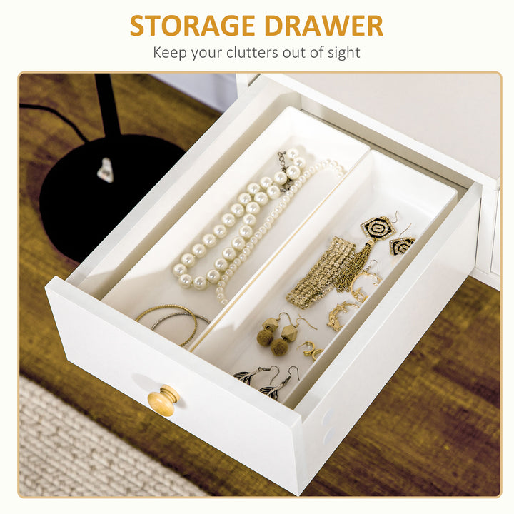 HOMCOM Makeup Vanity Desk with Flip Top Mirror and Cushioned Stool, Dressing Table Writing Desk with 2 Drawers and Storage Grids for Bedroom (White)