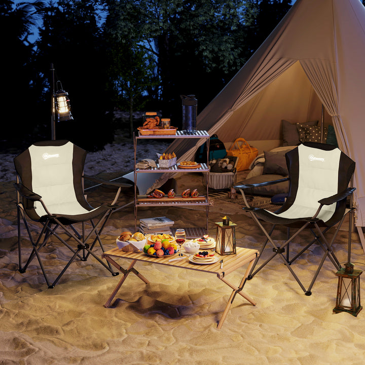 Outsunny 2 Pack Folding Camping Chairs, High Back Folding Chairs w/ Cup Holder, Padded Camping Chairs for Outdoor Events, Yellow