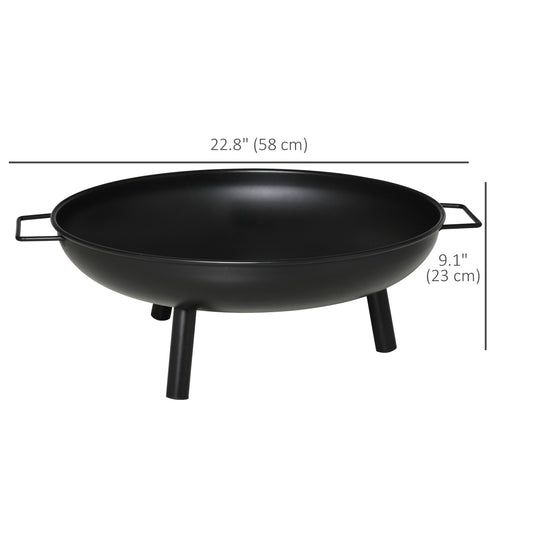 Outsunny 23" Round Outdoor Fire Pit, Portable Firepit Fireplace with Support Legs for Garden, Patio, Camping, Bonfire, Black