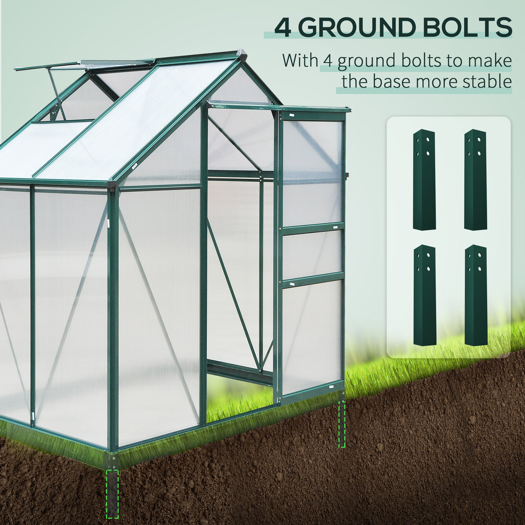 Outsunny 6.2' x 4.3' x 6.6' Clear Polycarbonate Greenhouse Large Walk-In Green House Garden Plants Grow Galvanized Base Aluminium Frame w/ Slide Door
