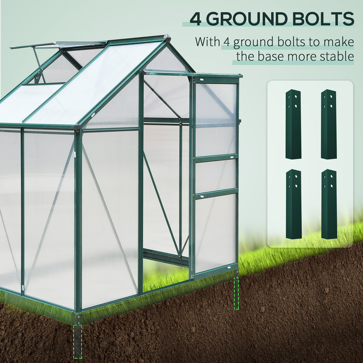 Outsunny 6.2' x 4.3' x 6.6' Clear Polycarbonate Greenhouse Large Walk-In Green House Garden Plants Grow Galvanized Base Aluminium Frame w/ Slide Door