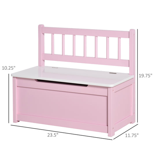 Qaba 2-IN-1 Wooden Kids Toy Box Storage Bench Seat Chest Cabinet Chunk Cube with Safety Pneumatic Rod Pink