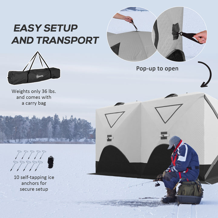 Outsunny 8-Person Insulated Ice Fishing Tent Shelter with Ventilation Windows and Carry Bag, for -22℉, Blue