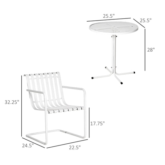 Outsunny 3 Pieces Patio Bistro Set, Metal Frame Garden Coffee Table Set with 2 Chairs & Round Table for Outdoor Yard Porch Poolside Balcony, White