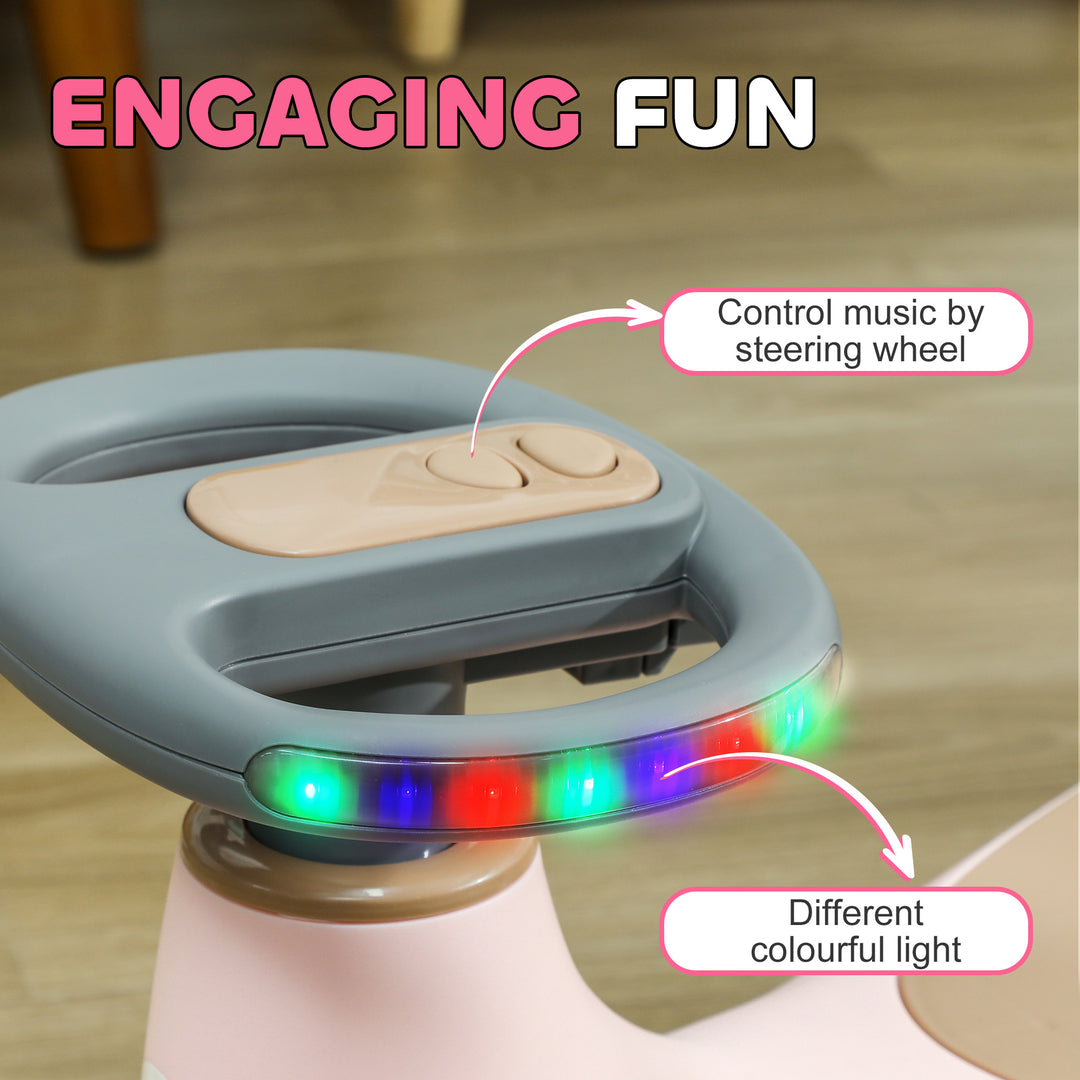 Qaba Kids Wiggle Car w/ Parent Traction Rope, Music, Light, Blue