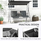 Outsunny 2-Seater Outdoor Porch Swing with Adjustable Canopy and Table, Patio Swing Chair for Garden, Poolside, Backyard, Grey