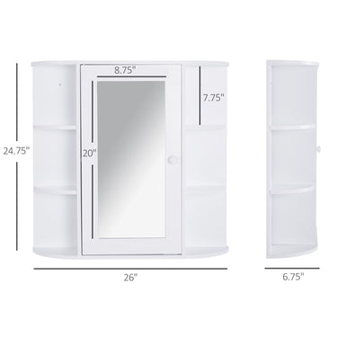 HOMCOM Mirrored Bathroom Wall Cabinet Wall Mounted Medicine Cabinet with Door & Shelves, White