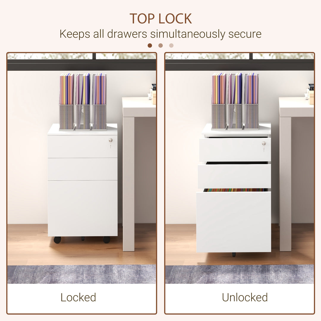 Vinsetto Vertical Steel Filing Cabinet on Wheels, 3-Drawer Lockable File Cabinet with Adjustable Hanging Bar for A4, Legal and Letter Size, Black