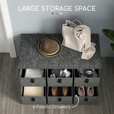 HOMCOM Shoe Bench with Seat, Shoe Storage Bench with Cushion and 6 Fabric Drawers for Entryway, Hallway, Bedroom, Charcoal Grey