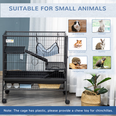 PawHut Small Animal Cage with Hammock, 3-Tier Ferret Cage Removable Tray