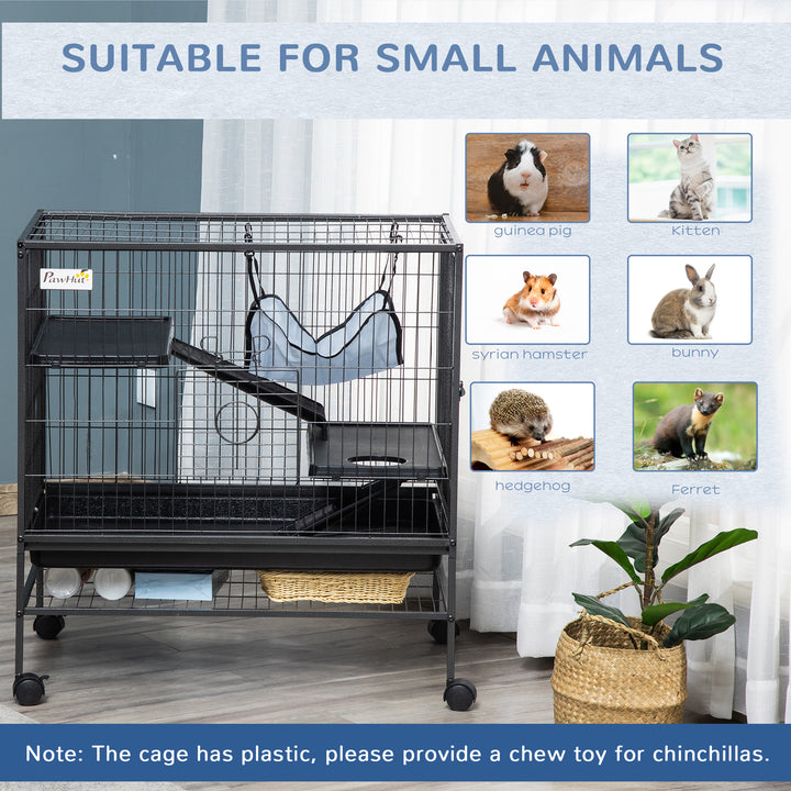 PawHut Small Animal Cage with Hammock, 3-Tier Ferret Cage Removable Tray