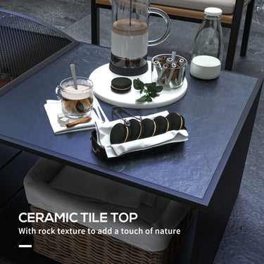 Outsunny Fire Pit Coffee Table with Storage Shelf, Wood-burning Firepit with Spark Screen and Poker, Black