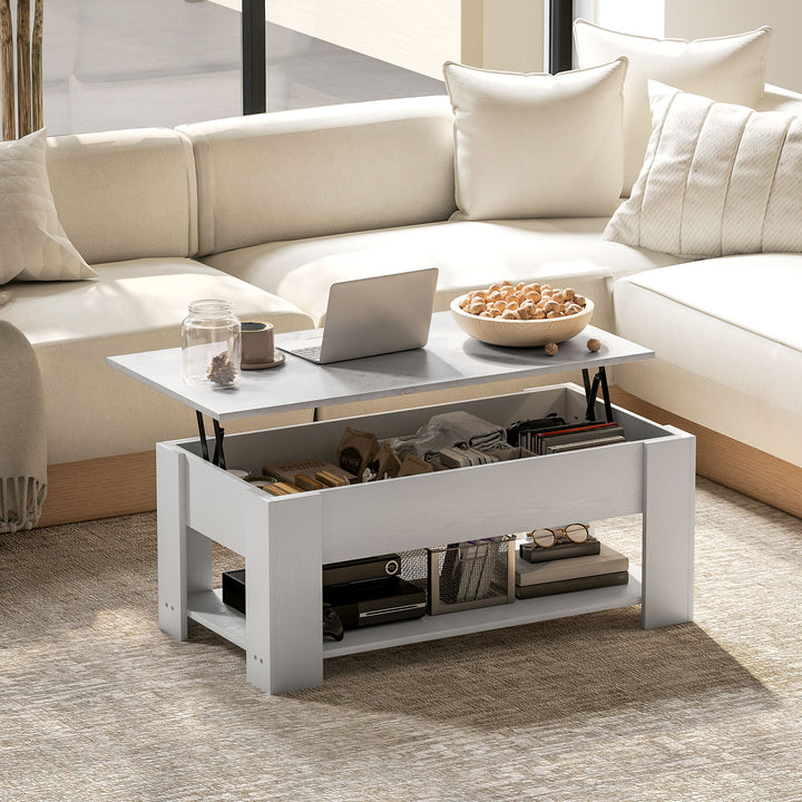 HOMCOM Lift Top Coffee Table with Hidden Storage Compartment and Open Shelf, Center Table for Living Room, Grey