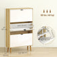 HOMCOM Narrow Shoe Cabinet, High Gloss Shoe Storage Cabinet with 4 Flip Drawers and Adjustable Shelves, Holds 20 Pairs, White