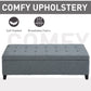 HOMCOM Rectangular Entry Bench, Tufted Upholstered Linen Fabric Wood Feet Storage Ottoman Bench, Beige