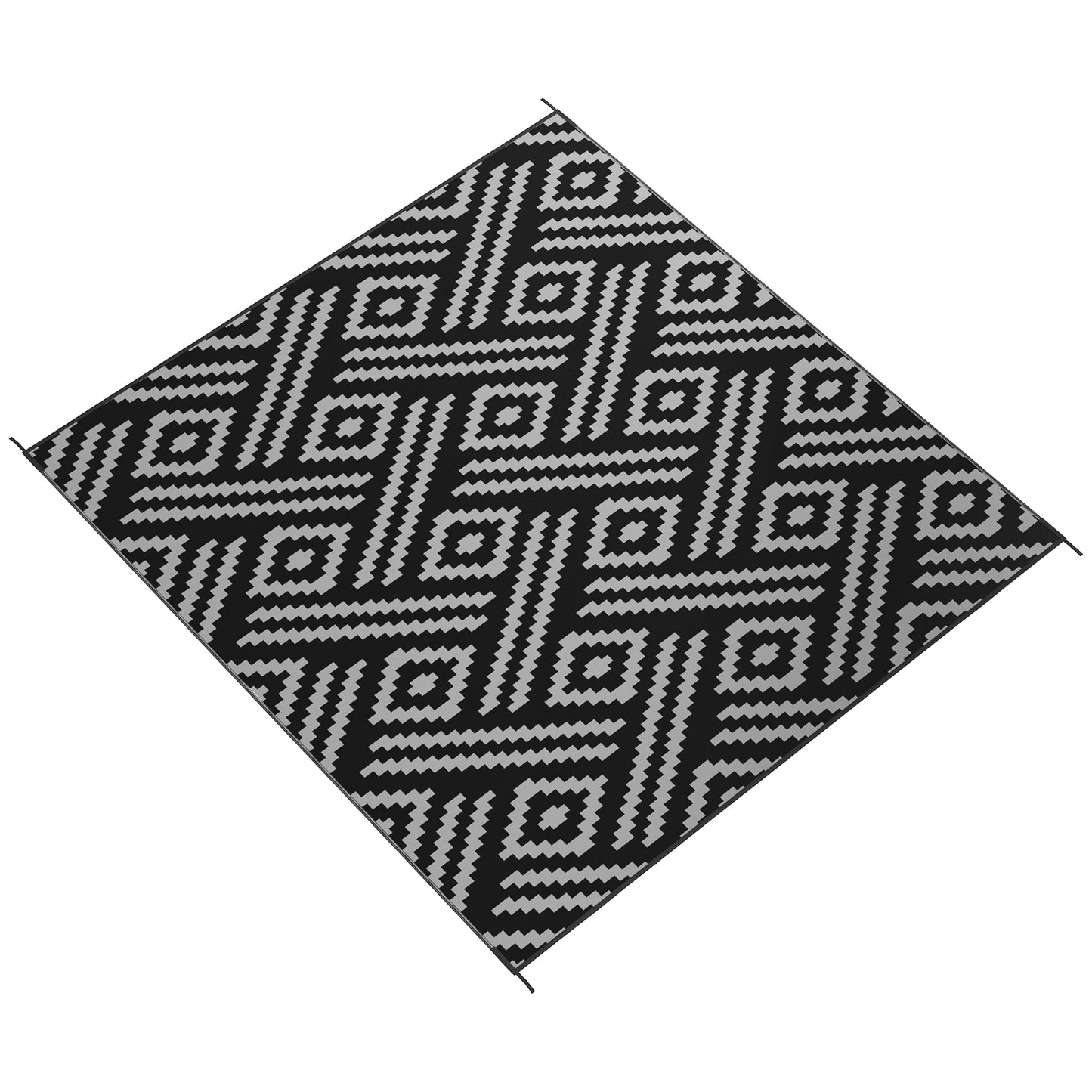 Outsunny Reversible Outdoor Rug Waterproof Plastic Straw RV Rug with Carry Bag, 9' x 12', Black and Grey Geometric