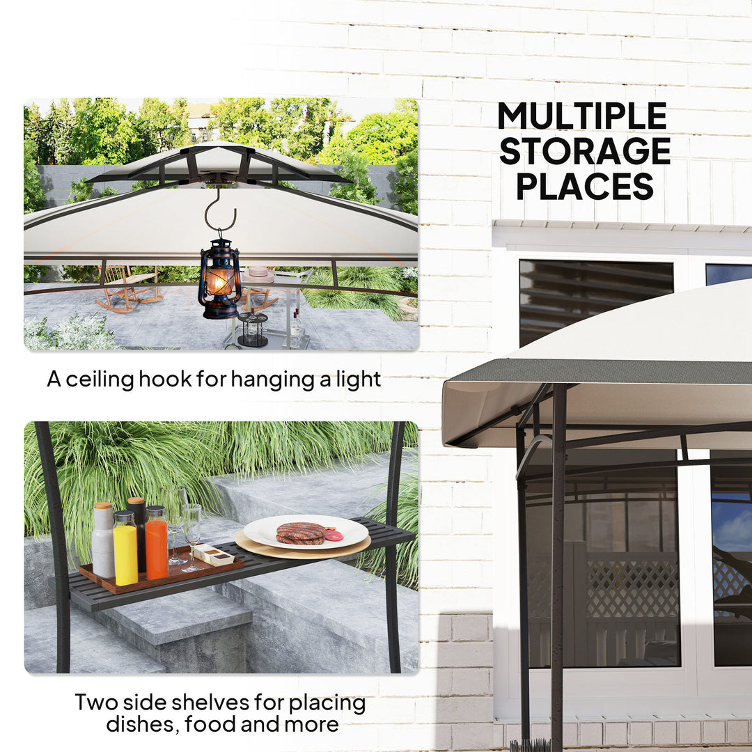 Outsunny 8' x 5' Outdoor Grill Gazebo, Double Tiered Barbecue Grill Gazebo Shelter with 2 Side Shelves and Hook, Light Grey