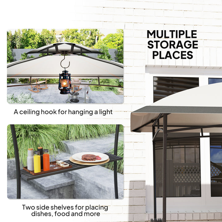 Outsunny 8' x 5' Outdoor Grill Gazebo, Double Tiered Barbecue Grill Gazebo Shelter with 2 Side Shelves and Hook, Light Grey