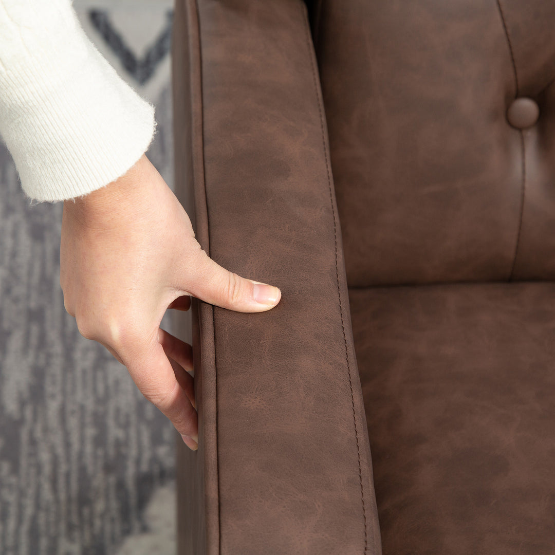 HOMCOM Faux Leather Armchair, Modern Accent Chair with Thick Padding for Living Room, Bedroom, Home Office, Brown