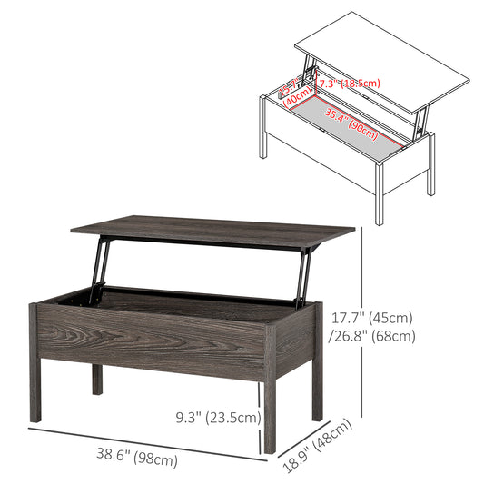 HOMCOM 39" Modern Lift Top Coffee Table with Hidden Storage Compartment, Center Table for Living Room, Grey