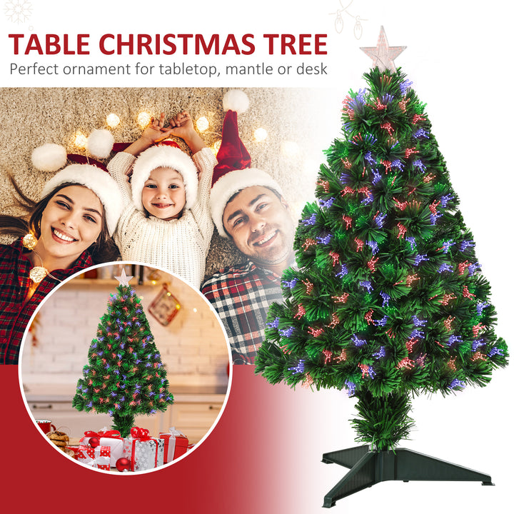 HOMCOM 2.5FT Prelit Artificial Tabletop Christmas Tree with Fibre Optics Holiday Home Xmas Decoration for Table and Desk Geen