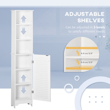 HOMCOM Tall Bathroom Storage Cabinet, Freestanding Linen Tower with 3-Tier Open Adjustable Shelf, White