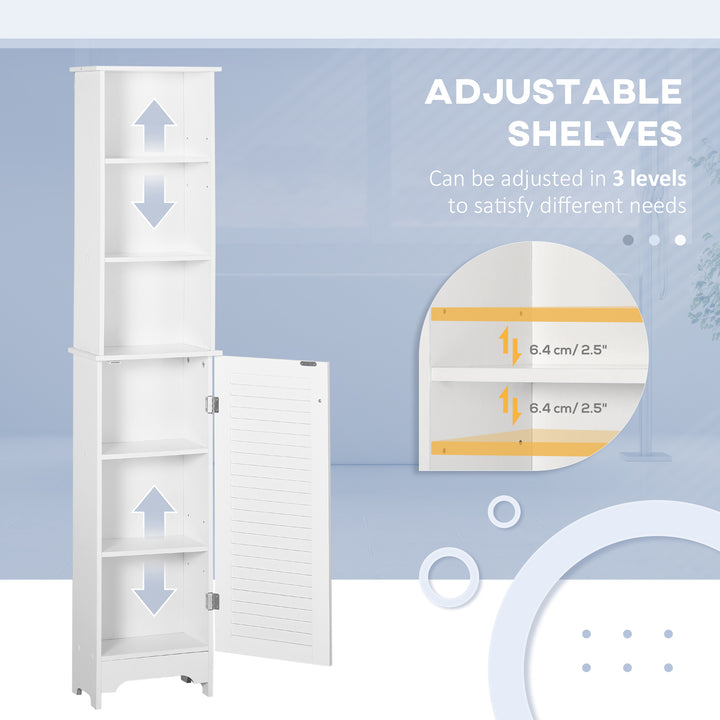 HOMCOM Tall Bathroom Storage Cabinet, Freestanding Linen Tower with 3-Tier Open Adjustable Shelf, White