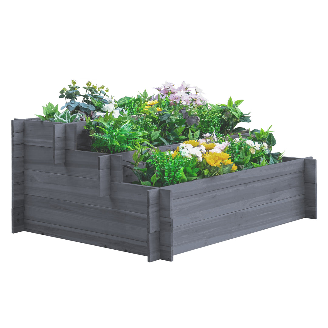 Outsunny 3-Tier Wood Raised Garden Bed, Elevated Planting Box, Outdoor Vegetable Flower Container, Herb Garden Indoor Kit, Natural