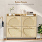 HOMCOM 4 Flip-Drawer Shoe Cabinet, Shoe Storage Cabinet with Rattan Doors and Adjustable Shelves, Holds 16 Pairs, Natural