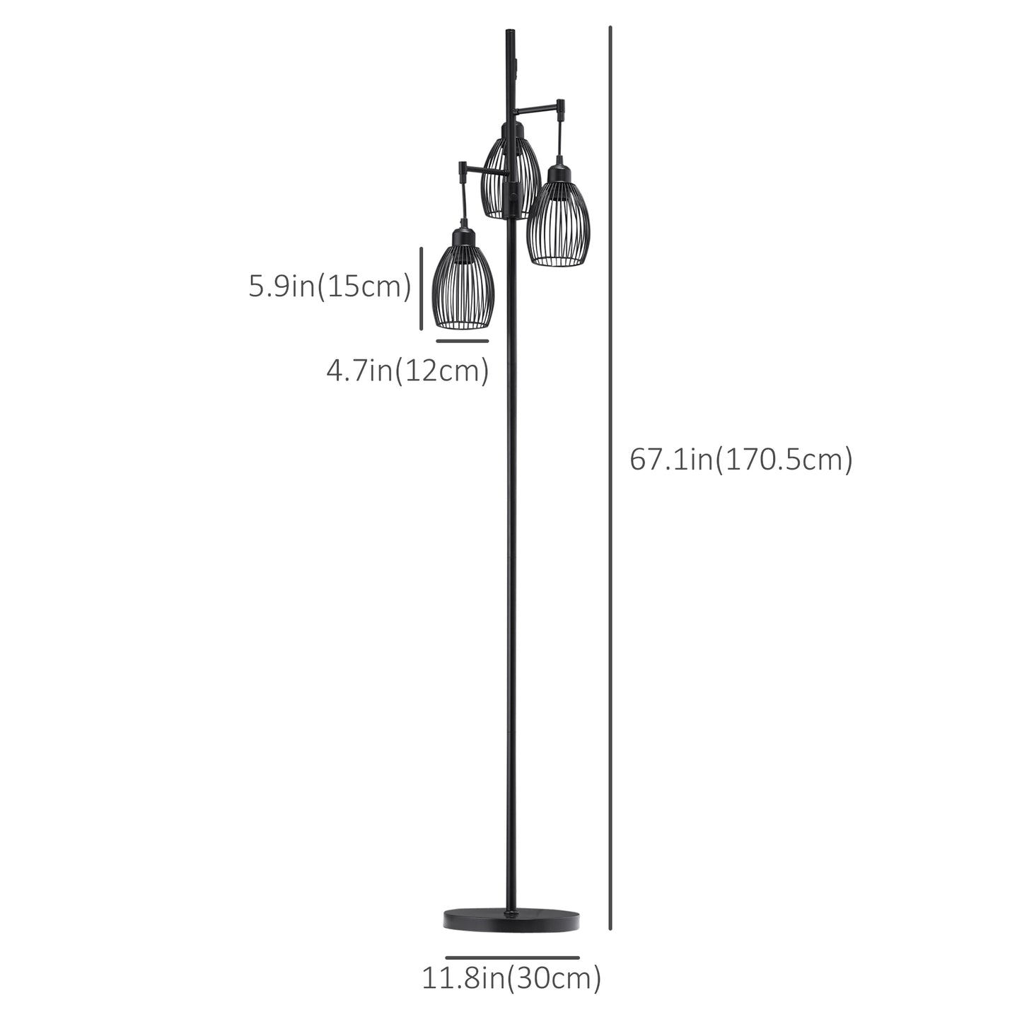 HOMCOM Arc Tree Floor Lamp with 5 Adjustable Rotating Lights, Modern Standing Gooseneck Reading Light for Living Room Bedroom Office, Satin Nickel
