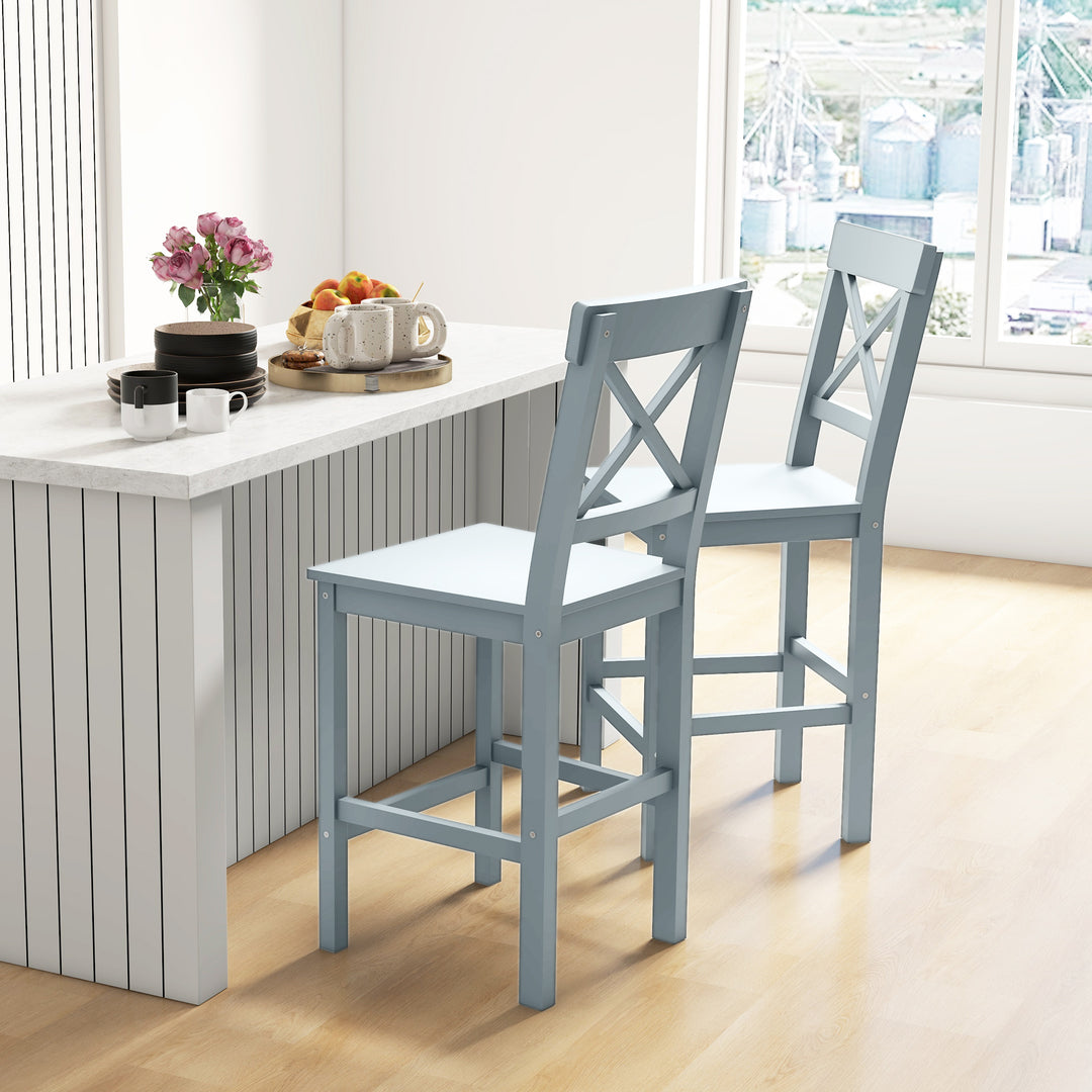 HOMCOM Counter Height Stools Set of 2, Farmhouse Bar Stools with Backs, Solid Wood Counter Stools for Kitchen Island