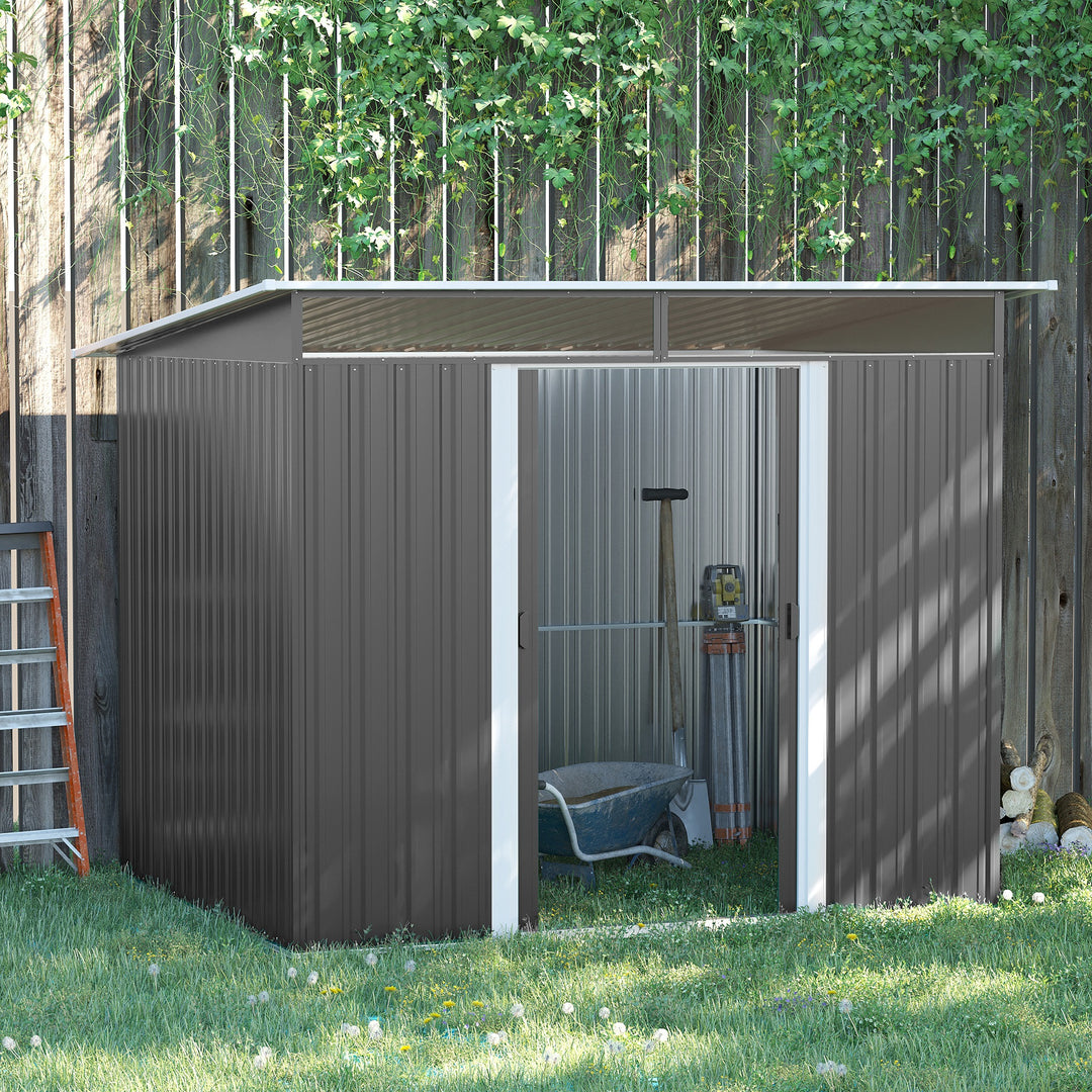 Outsunny 6' x 8.5' Outdoor Metal Garden Shed Utility Tool Storage Steel Backyard House, Dark Green