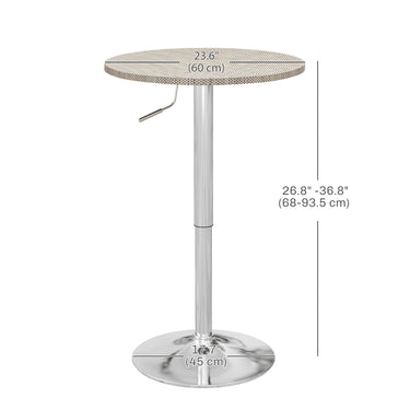 HOMCOM Adjustable Bar Table for 2, Round Pub Table with PE Rattan Top and Steel Base for Home Bar, Small Dining Room, Grey