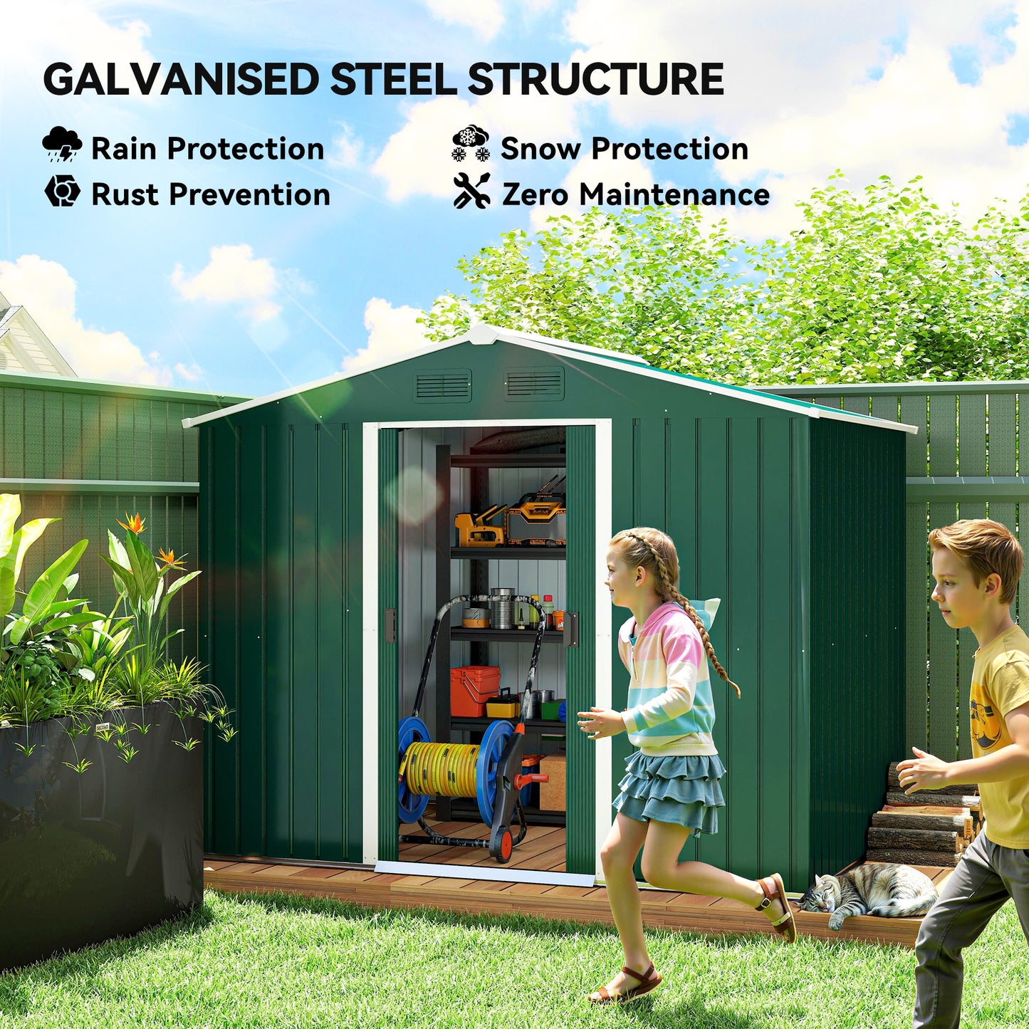 Outsunny 8' x 6' Outdoor Storage Shed, Metal Garden Tool Storage House with Lockable Sliding Doors and Vents for Backyard Patio Lawn, Charcoal Grey