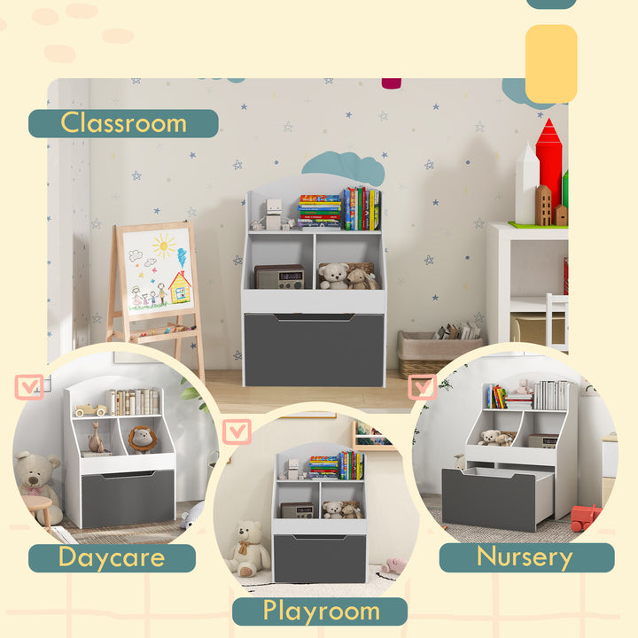 Qaba 3 Tier Kids Bookcase with Drawer, 2 Storage Compartment, for Nursery, Playroom, Bedroom, Classroom, White