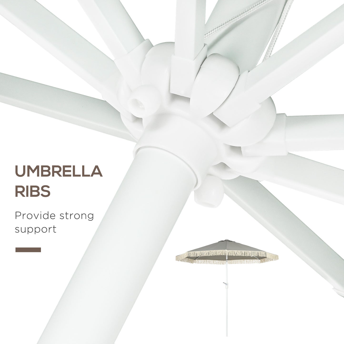 Outsunny 8.7 x 8.7 ft Outdoor Umbrella with Tilt, Vent, Patio Market Table Umbrella Parasol with Fringed Ruffles and Crank, Grey