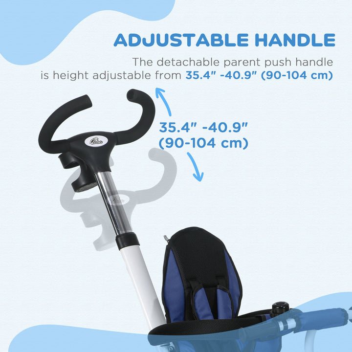 Qaba 6 in 1 Toddler Tricycle with Parent Push Handle, Canopy, Storage Baskets, Cupholder, Dark Blue