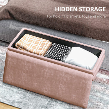 HOMCOM 39" Storage Ottoman, Velvet End of Bed Bench with Steel Legs, Foot Stool with Storage for Bedroom, Living Room, Pink