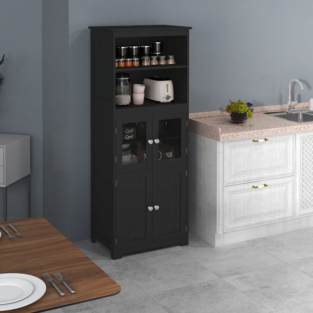 HOMCOM 63" Small Buffet with Hutch, 4-Door Kitchen Pantry Storage Cabinet with Adjustable Shelf for Dining Room, Black