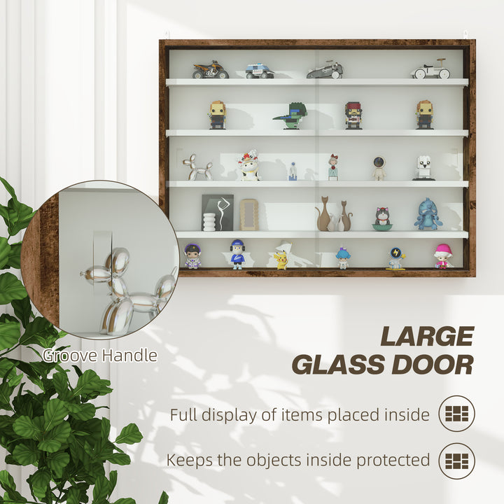 HOMCOM 5-Tier Display Cabinet, Shot Glass Display Case, Glass Curio Cabinet with 2 Glass Doors and 4 Adjustable Shelves, White