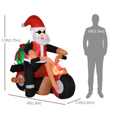 HOMCOM 5.5' H Christmas Holiday Yard Inflatable Outdoor, Light Up LED Decoration, Santa Claus Riding a Motorcycle