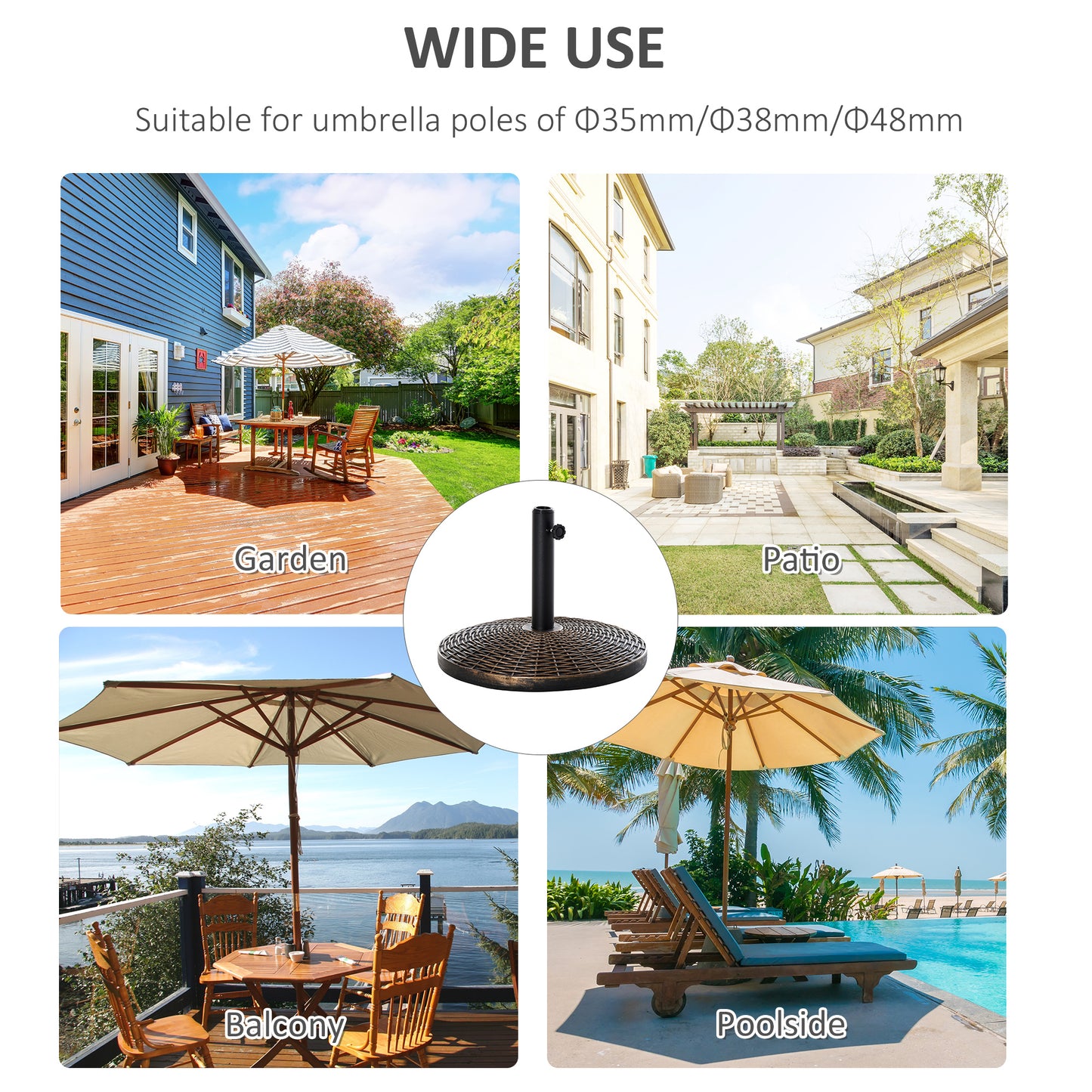 Outsunny 18â€� Round Patio Umbrella Base Outdoor Decorative Cast Stone Resin Parasol Stand Market Garden Umbrella Holder, Bronze